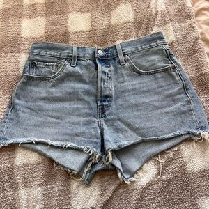 Levi's Light Blue Frayed Jean Shorts